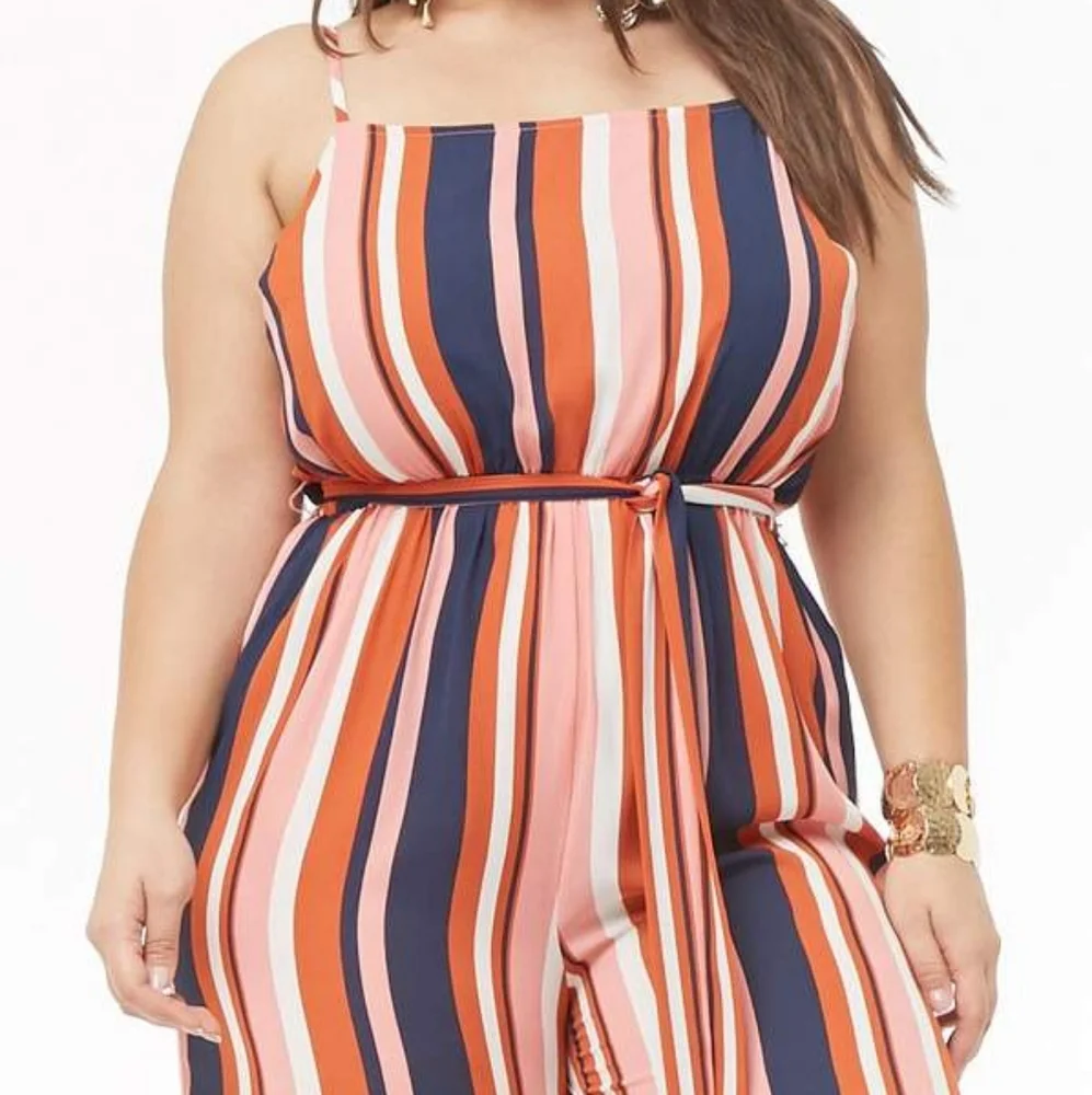 Forever 21+ Multi Colored Striped Wide Leg Jumpsuit - Picture 2 of 6
